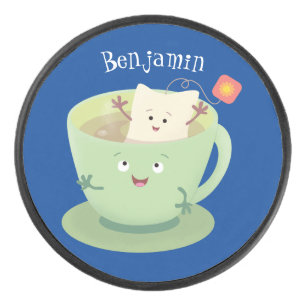 Cute teabag cup cartoon humour character hockey puck