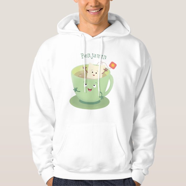 Cute teabag cup cartoon humour character hoodie (Front)
