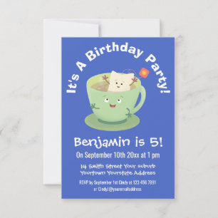 Cute teabag cup cartoon humour character invitation