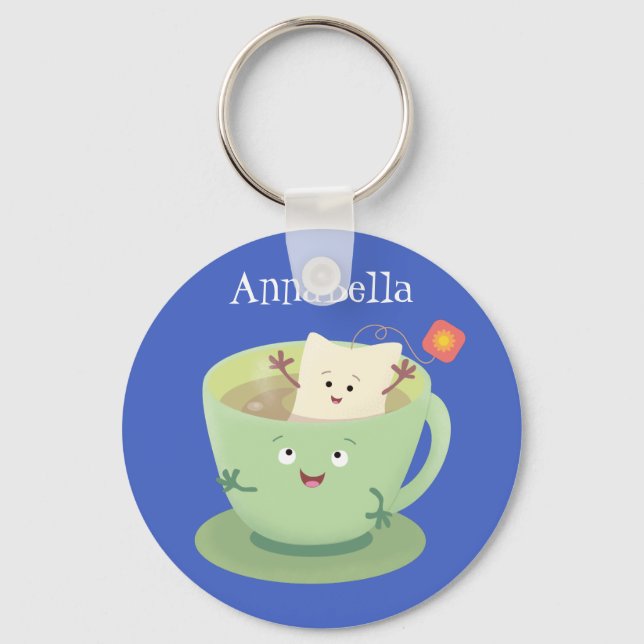 Cute teabag cup cartoon humour character key ring (Front)