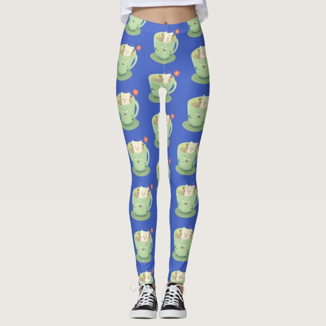 Cute teabag cup cartoon humour character leggings (Front)