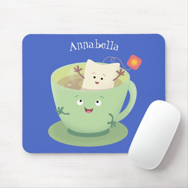 Cute teabag cup cartoon humour character mouse mat (With Mouse)