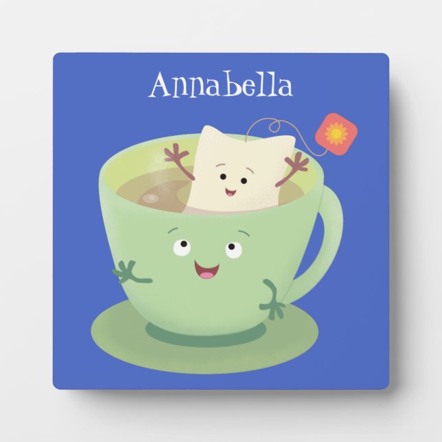 Cute teabag cup cartoon humour character plaque (Front)