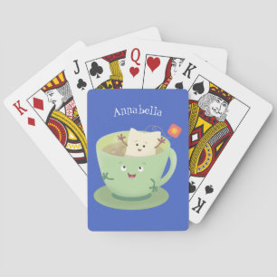 Cute teabag cup cartoon humour character playing cards