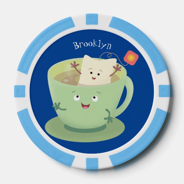 Cute teabag cup cartoon humour character poker chips (Front)