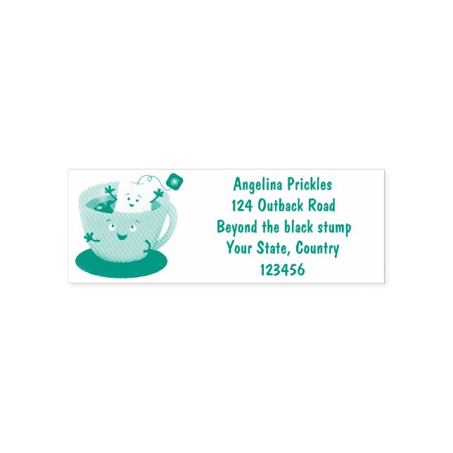 Cute teabag cup cartoon humour character  self-inking stamp (Design)