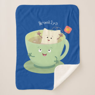 Cute teabag cup cartoon humour character  sherpa blanket