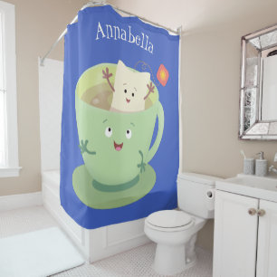 Cute teabag cup cartoon humour character shower curtain