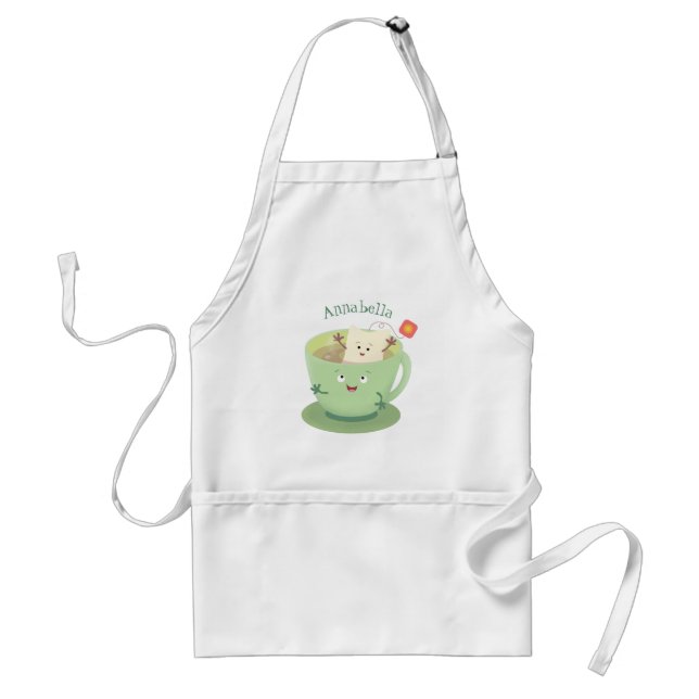 Cute teabag cup cartoon humour character standard apron (Front)