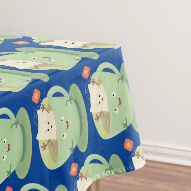 Cute teabag cup cartoon humour character tablecloth (In Situ)
