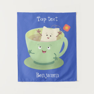 Cute teabag cup cartoon humour character  tapestry