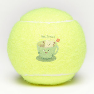 Cute teabag cup cartoon humour character tennis balls
