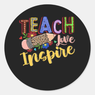 Cute Teach Love Inspire Teacher Back To School Kin Classic Round Sticker