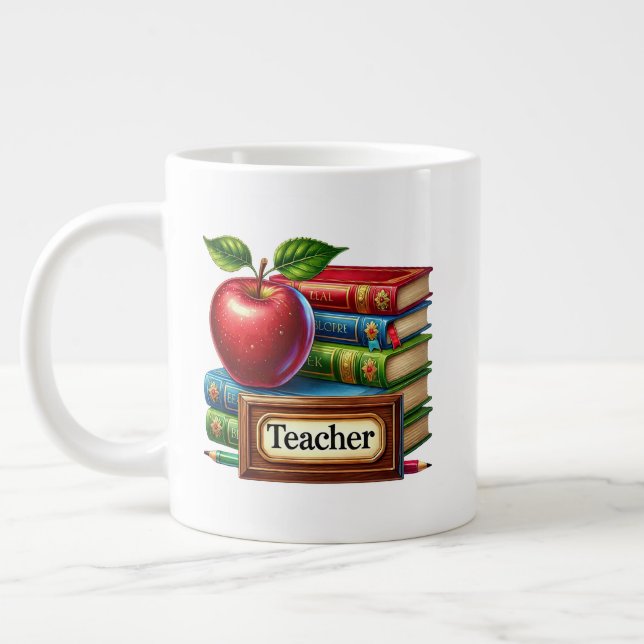 Cute Teacher add monogram Large Coffee Mug (Left)