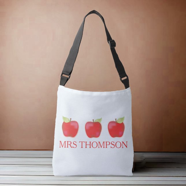 Cute Teacher Apples Personalised  Crossbody Bag (Cute simple teachers custom shoulder tote bag.)