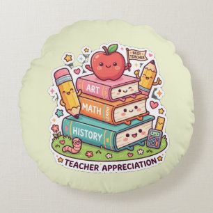 Cute Teacher Appreciation Kawaii Books Round Throw Cushion
