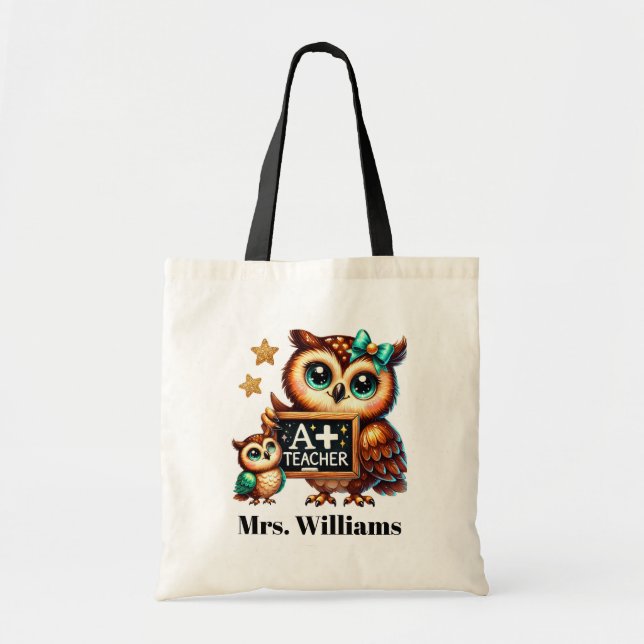 Cute Teacher Award add name owl  Tote Bag (Front)