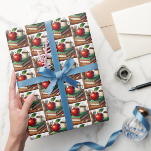 Cute Teacher books coffee tiled pattern Wrapping Paper