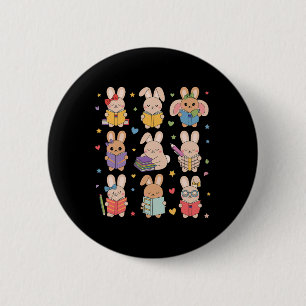 Cute Teacher Bunny Rabbit Reading Easter Bunnies B 6 Cm Round Badge