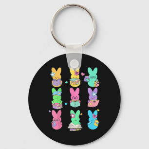 Cute Teacher Bunny Rabbit Reading Easter Bunnies B Key Ring