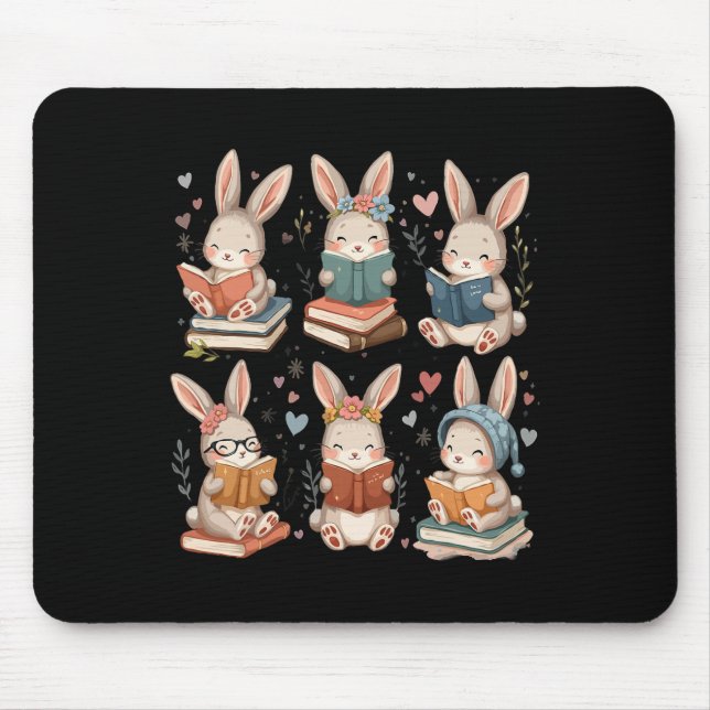 Cute Teacher Bunny Rabbit Reading Easter Bunnies B Mouse Mat (Front)