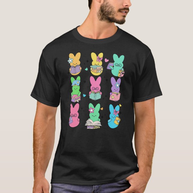 Cute Teacher Bunny Rabbit Reading Easter Bunnies B T-Shirt (Front)
