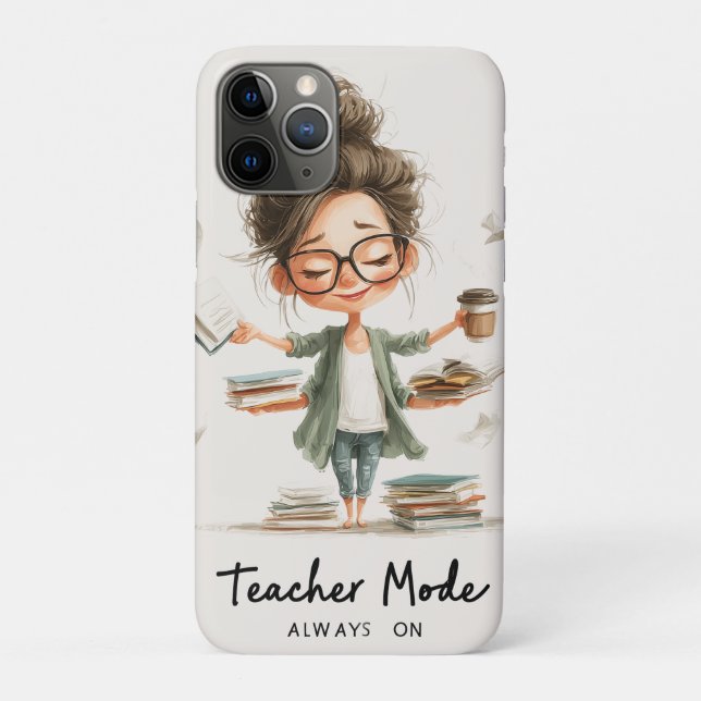 Cute Teacher Cartoon with "Teacher Mode Always On" Case-Mate iPhone Case (Back)