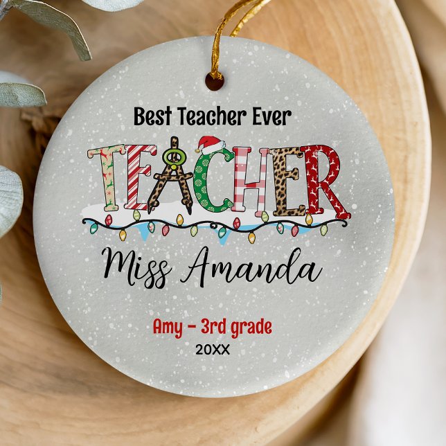 Cute Teacher Christmas green red baffalo plaid Ceramic Tree Decoration (Creator Uploaded)