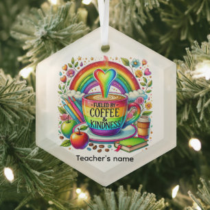 Cute Teacher coffee kindness word art Glass Tree Decoration