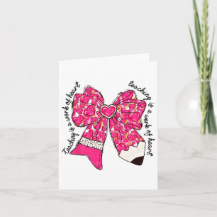 Cute Teacher Coquette Bow Pencil Heart Valentine D Card