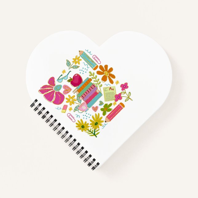 Cute Teacher Doodle Art – Books, Flowers & School Notebook (Front)