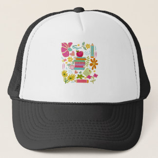 Cute Teacher Doodle Art – Books, Flowers & School Trucker Hat