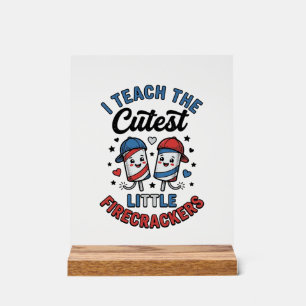 Cute Teacher Firecracker Vintage Fourth of July Sh Acrylic Sign