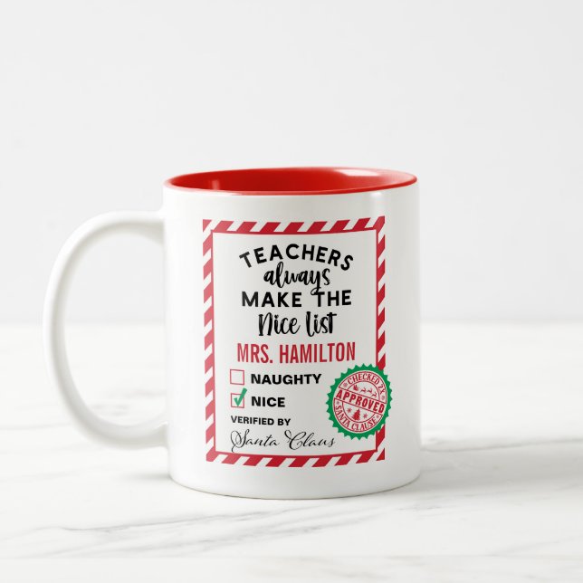 Cute Teacher Gift Nice List Mug (Left)