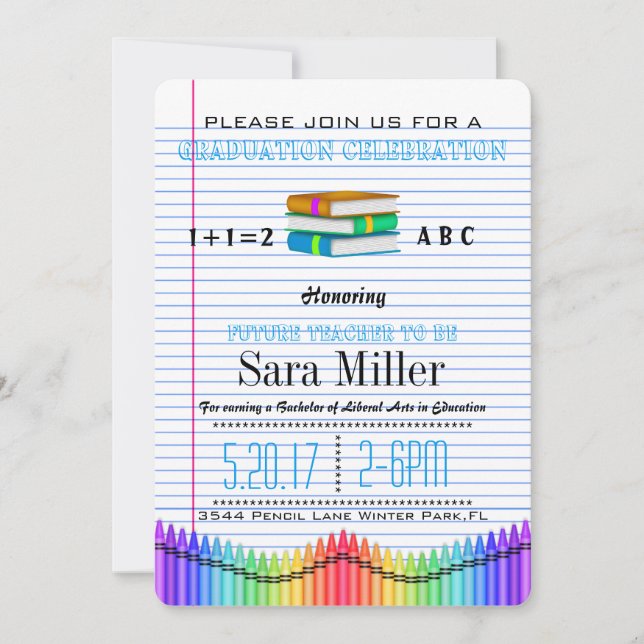Cute Teacher Graduation Invitation (Front)