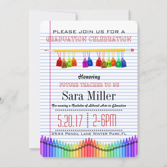 Cute Teacher Graduation Invitation (Front)