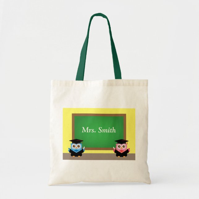 Cute Teacher Graduation Owls Personalised Tote Bag (Front)