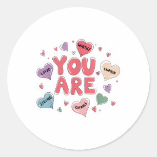 Cute Teacher Kids Valentines Day Teach Heart Candy Classic Round Sticker