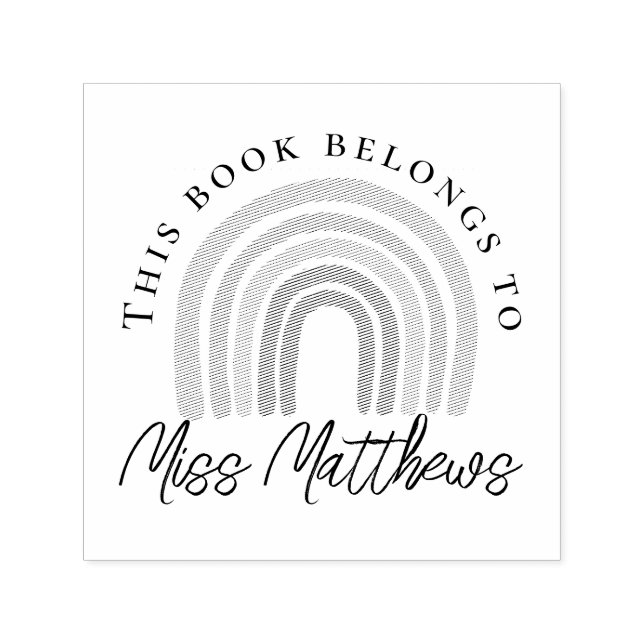 Cute Teacher Library Rainbow Bookplate Self-inking Stamp (Design)