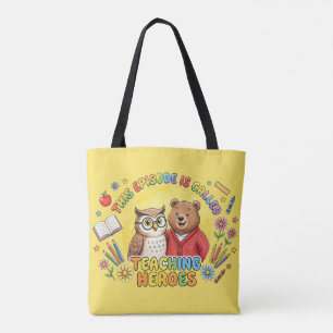 Cute Teacher Owl and Bear Design Tote Bag