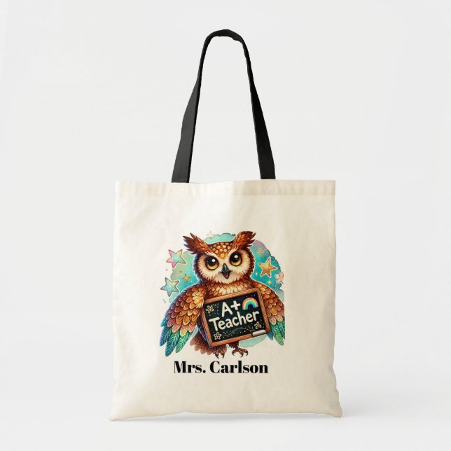 Cute Teacher owl award add name  Tote Bag (Front)