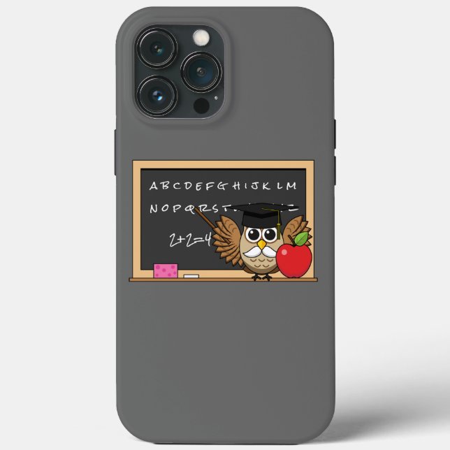 Cute Teacher Owl with Apple Cartoon Case-Mate iPhone Case (Back)