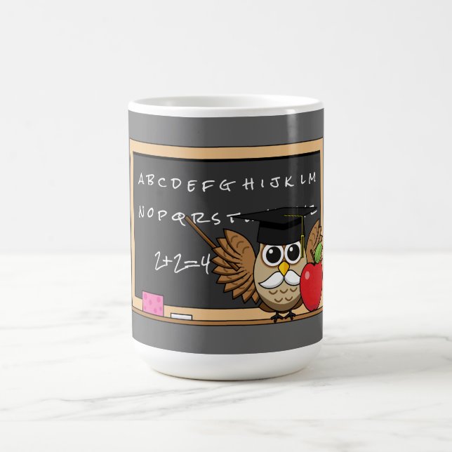 Cute Teacher Owl with Apple Cartoon Coffee Mug (Center)