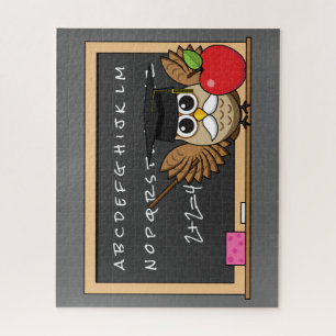 Cute Teacher Owl with Apple Cartoon Jigsaw Puzzle