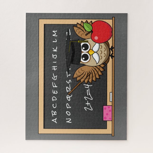 Cute Teacher Owl with Apple Cartoon Jigsaw Puzzle (Vertical)