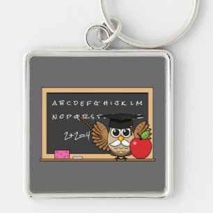 Cute Teacher Owl with Apple Cartoon Key Ring