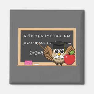 Cute Teacher Owl with Apple Cartoon Magnet