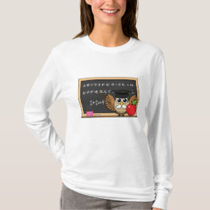 Cute Teacher Owl with Apple Cartoon T-Shirt
