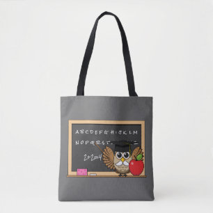 Cute Teacher Owl with Apple Cartoon Tote Bag