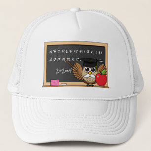 Cute Teacher Owl with Apple Cartoon Trucker Hat
